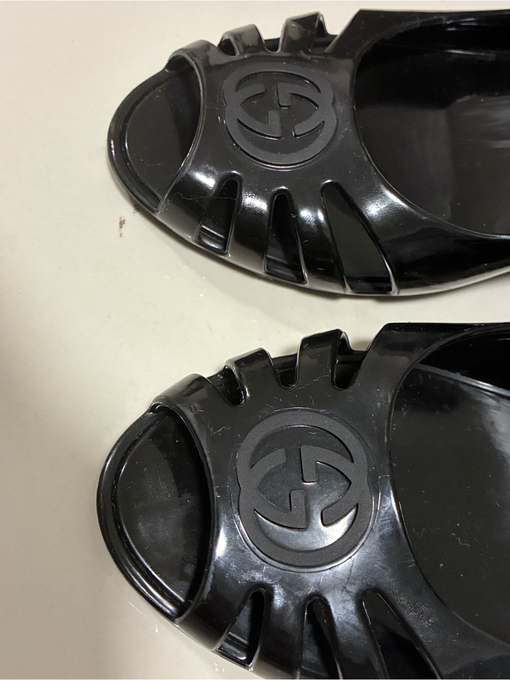 Gucci Marola Black Jelly GG Peep Toe Wedge Sandals Size 38 US 8 Like New Box - Picture 5 of 17
